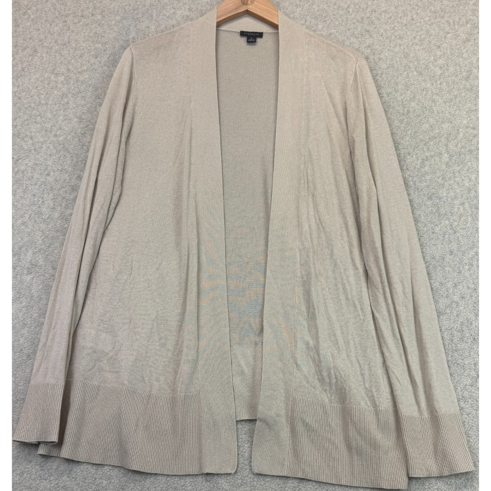 Ann Tylor Womens Essential Open Cardigan Sweater Beige Lightweight Ribbed Hem XL